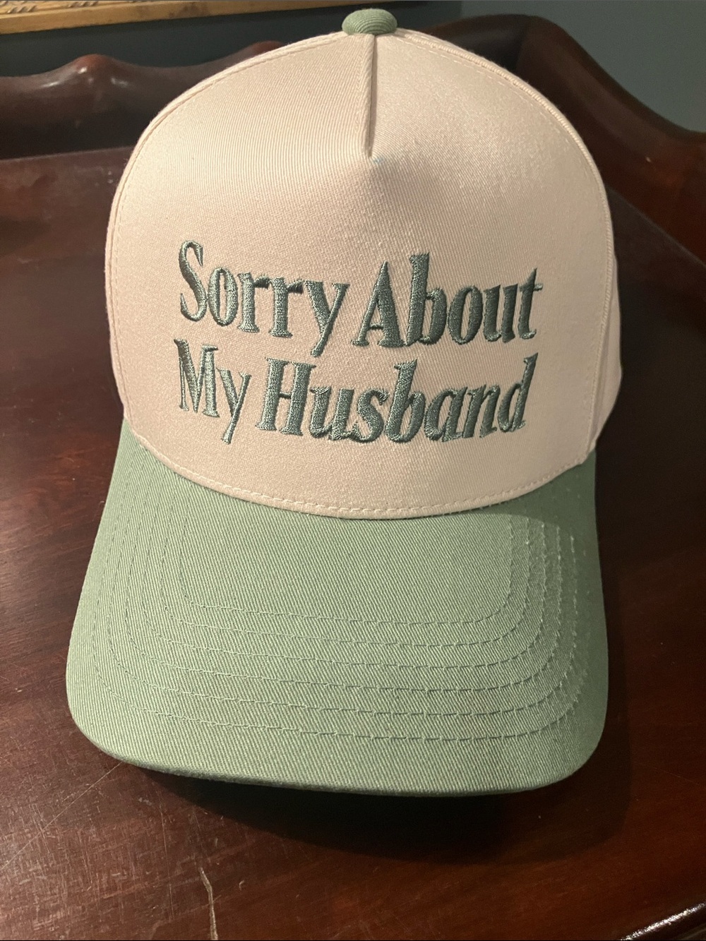 Sorry About My Husband Pink and Sage Baseball Cap
